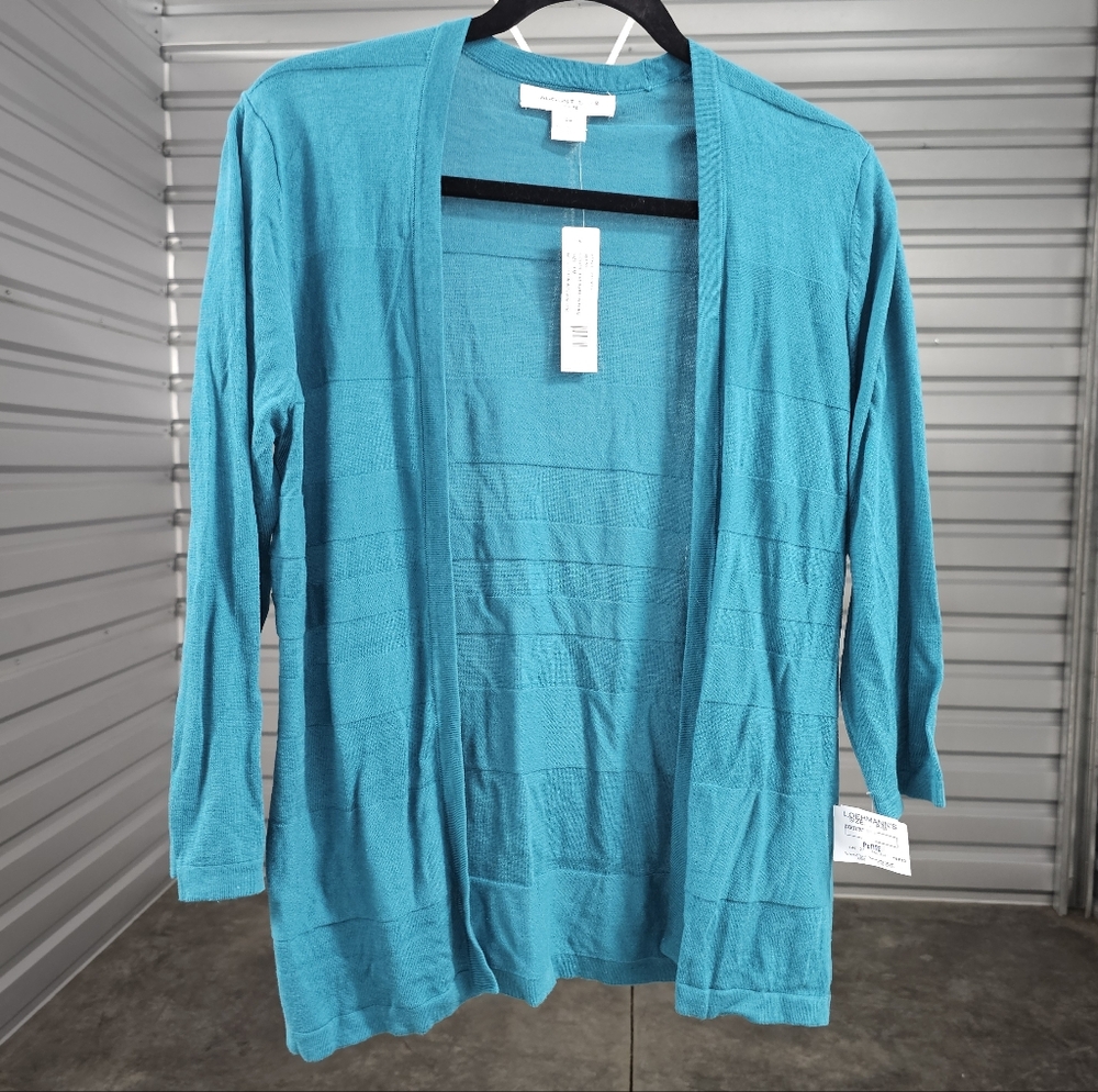 MP August Silk Teal Green Open Front 3/4 Sleeve Cotton Viscose Cardigan